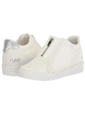 Ryka Wedge Sneakers Womens 8.5 WIDE White Vibe Mesh Zipper Fashion Shoes NEW